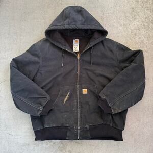 Vintage Carhartt Zip Up Lined Canvas Workwear Black Hooded Jacket